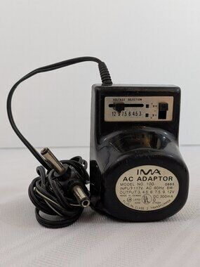 IMA AC Adaptor Adjustable 3V to 12V 60Hz 6W 4 Plugin Adapters Model 100